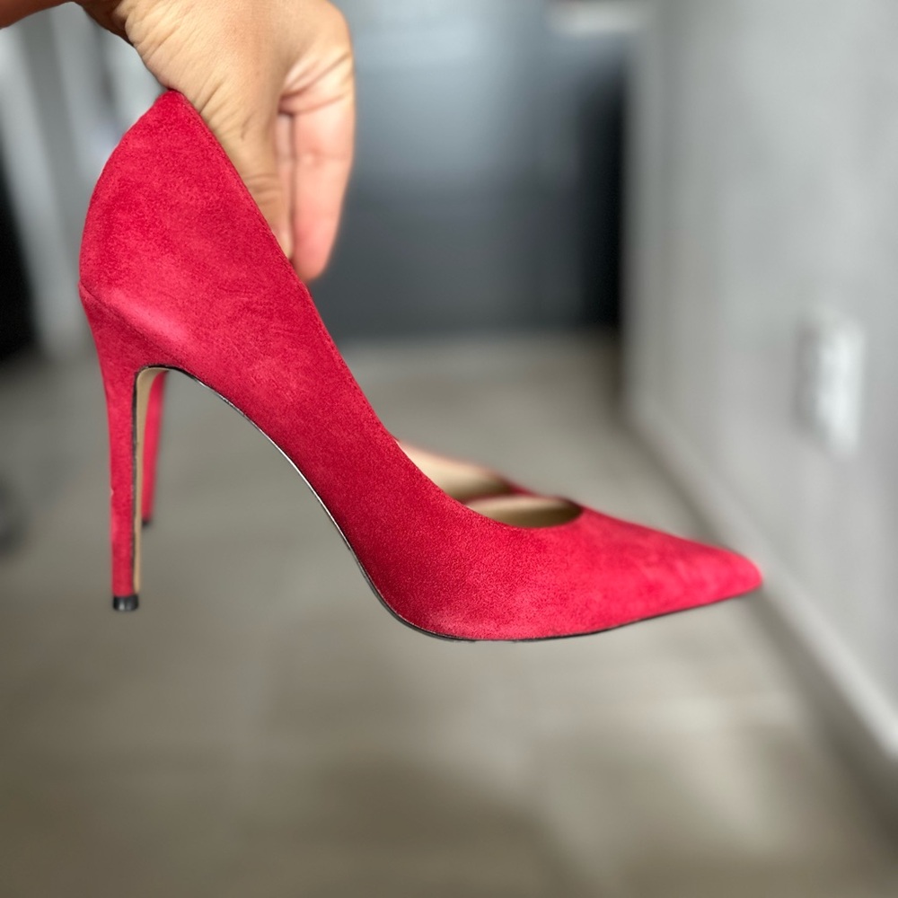 Folowe d'Orsay Pointy Toe Pumps suede red heels size 7